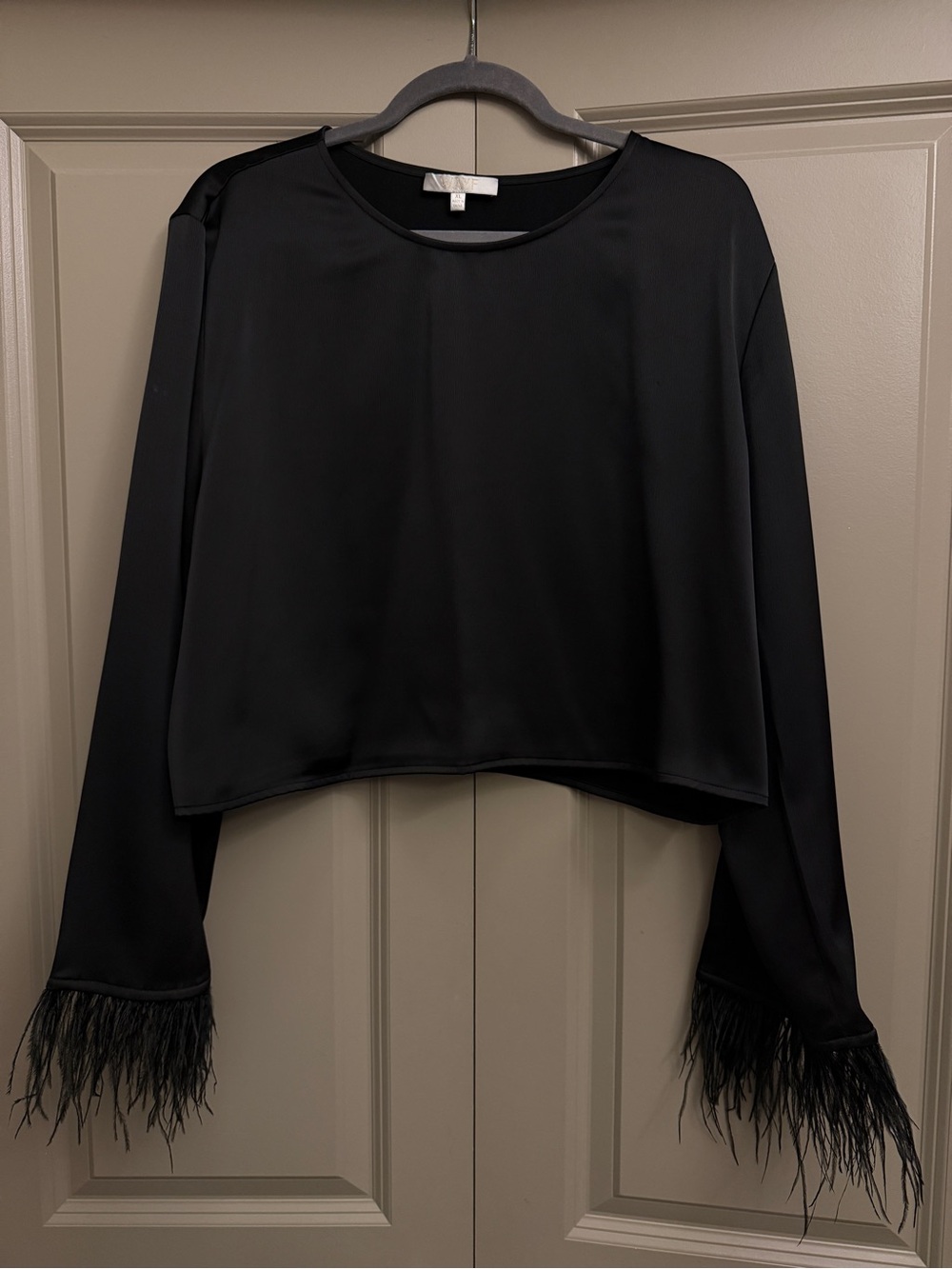 Wayf Black Long-Sleeve Feather Cuff Top